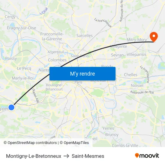 Montigny-Le-Bretonneux to Saint-Mesmes map
