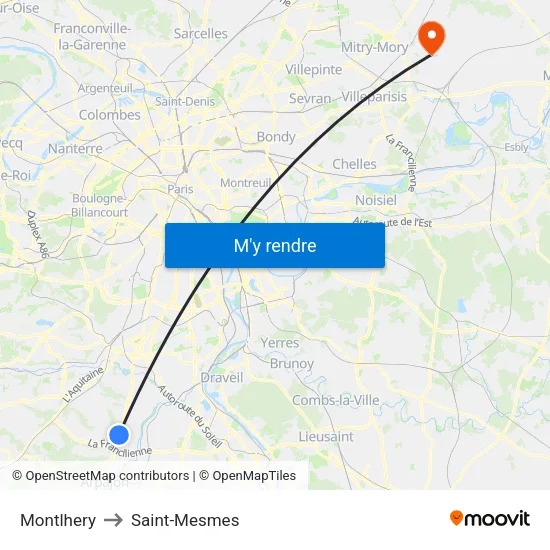 Montlhery to Saint-Mesmes map