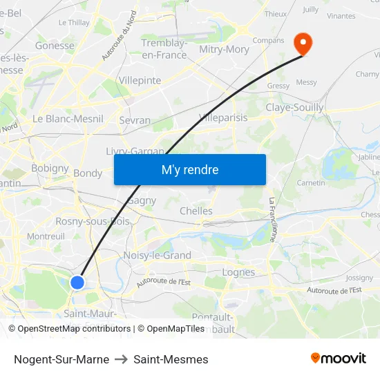 Nogent-Sur-Marne to Saint-Mesmes map