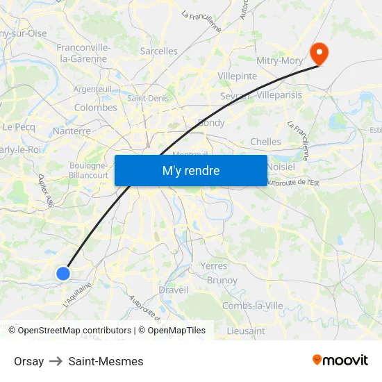 Orsay to Saint-Mesmes map
