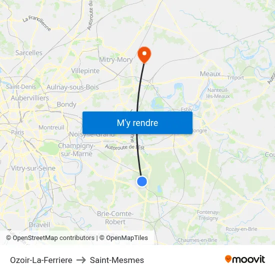 Ozoir-La-Ferriere to Saint-Mesmes map
