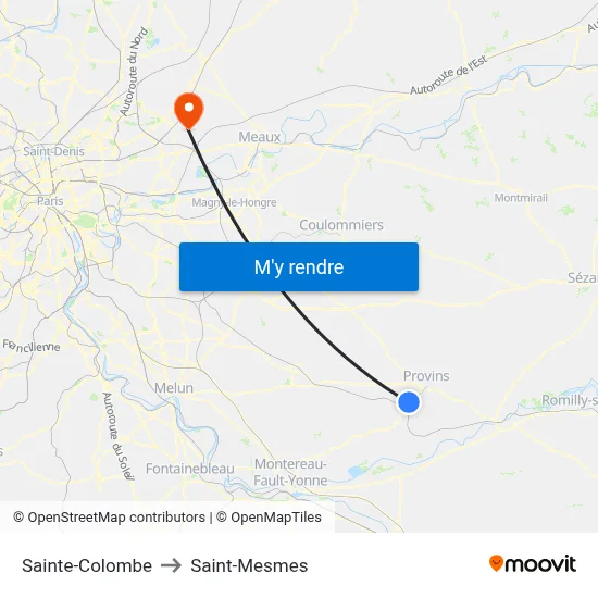 Sainte-Colombe to Saint-Mesmes map