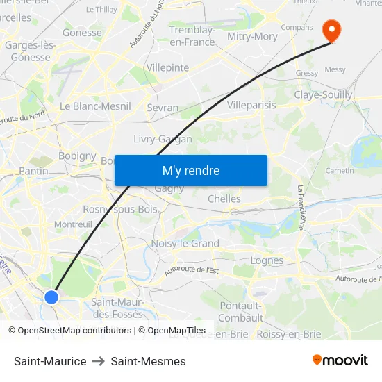Saint-Maurice to Saint-Mesmes map