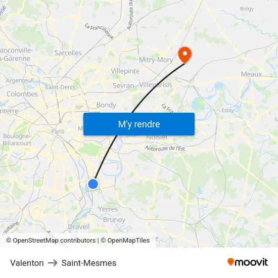 Valenton to Saint-Mesmes map