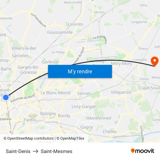 Saint-Denis to Saint-Mesmes map