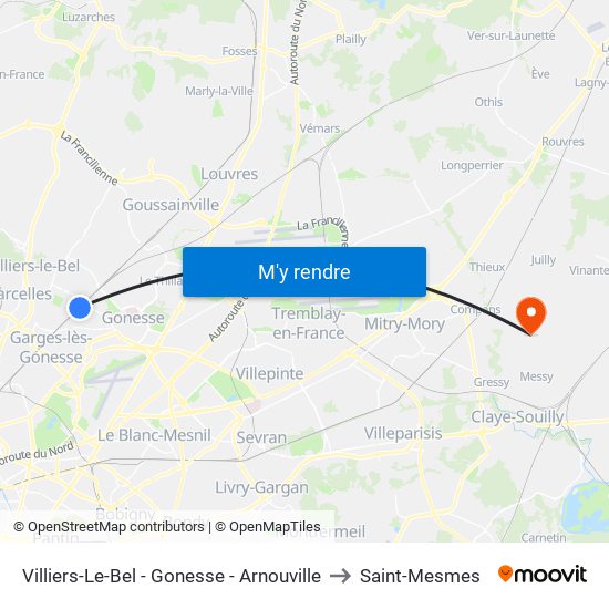 Villiers-Le-Bel - Gonesse - Arnouville to Saint-Mesmes map