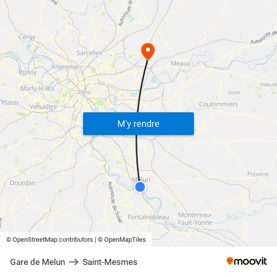 Gare de Melun to Saint-Mesmes map
