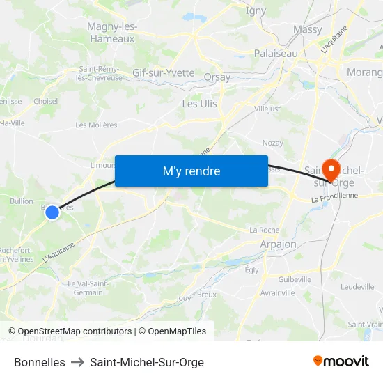 Bonnelles to Saint-Michel-Sur-Orge map