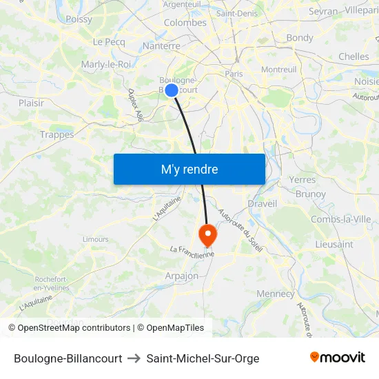 Boulogne-Billancourt to Saint-Michel-Sur-Orge map