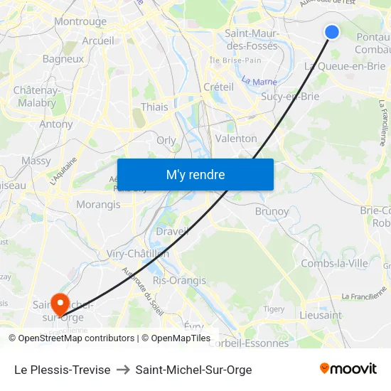 Le Plessis-Trevise to Saint-Michel-Sur-Orge map