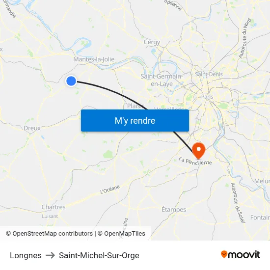 Longnes to Saint-Michel-Sur-Orge map