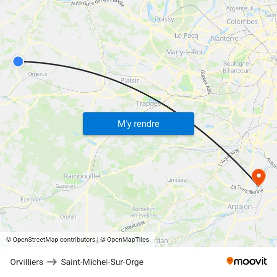 Orvilliers to Saint-Michel-Sur-Orge map