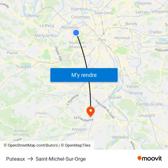 Puteaux to Saint-Michel-Sur-Orge map
