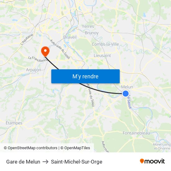 Gare de Melun to Saint-Michel-Sur-Orge map