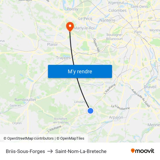 Briis-Sous-Forges to Saint-Nom-La-Breteche map