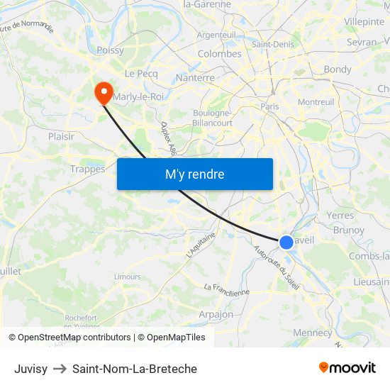 Juvisy to Saint-Nom-La-Breteche map