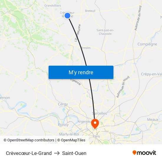 Crèvecœur-Le-Grand to Saint-Ouen map