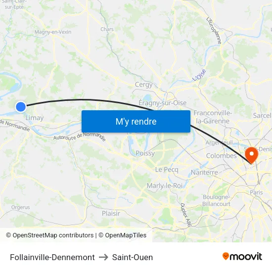 Follainville-Dennemont to Saint-Ouen map