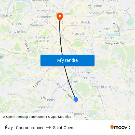 Évry - Courcouronnes to Saint-Ouen map
