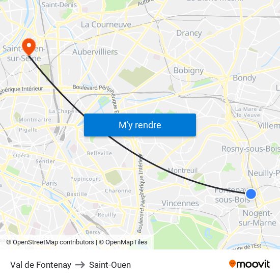 Val de Fontenay to Saint-Ouen map