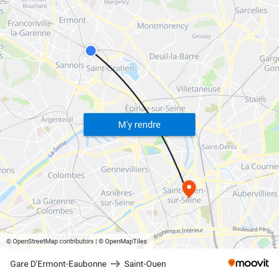 Gare D'Ermont-Eaubonne to Saint-Ouen map