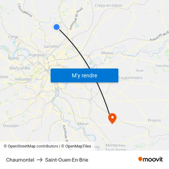 Chaumontel to Saint-Ouen-En-Brie map