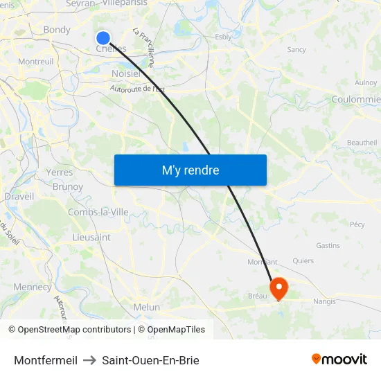Montfermeil to Saint-Ouen-En-Brie map