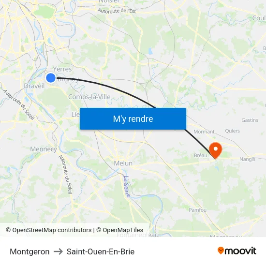Montgeron to Saint-Ouen-En-Brie map