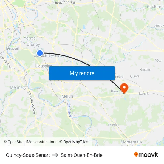 Quincy-Sous-Senart to Saint-Ouen-En-Brie map