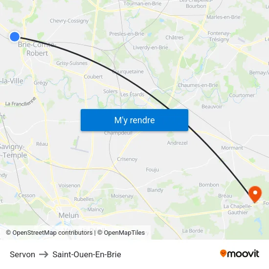 Servon to Saint-Ouen-En-Brie map