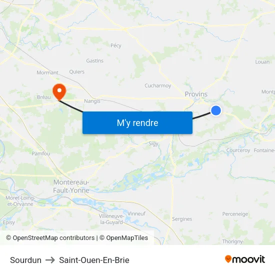 Sourdun to Saint-Ouen-En-Brie map