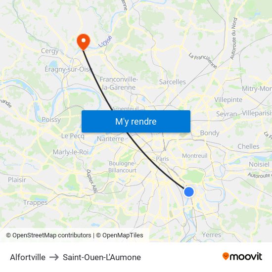 Alfortville to Saint-Ouen-L'Aumone map