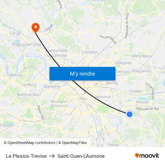 Le Plessis-Trevise to Saint-Ouen-L'Aumone map