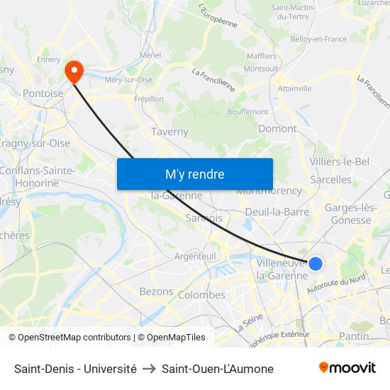 Saint-Denis - Université to Saint-Ouen-L'Aumone map