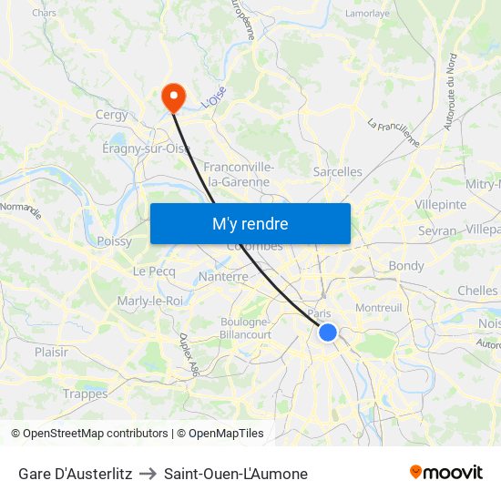 Gare D'Austerlitz to Saint-Ouen-L'Aumone map