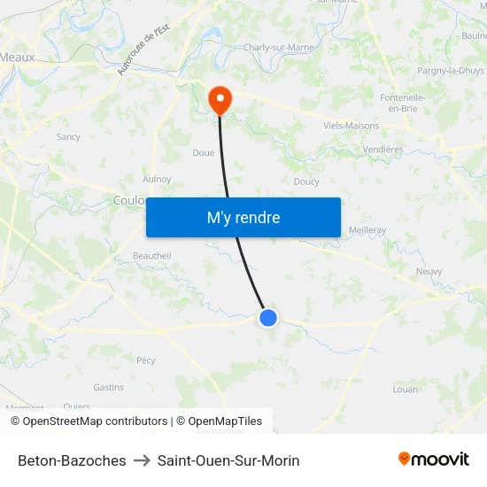 Beton-Bazoches to Saint-Ouen-Sur-Morin map