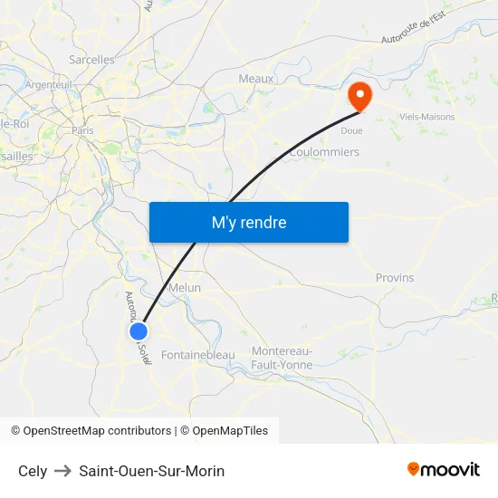 Cely to Saint-Ouen-Sur-Morin map