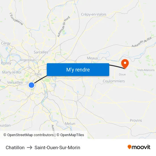 Chatillon to Saint-Ouen-Sur-Morin map