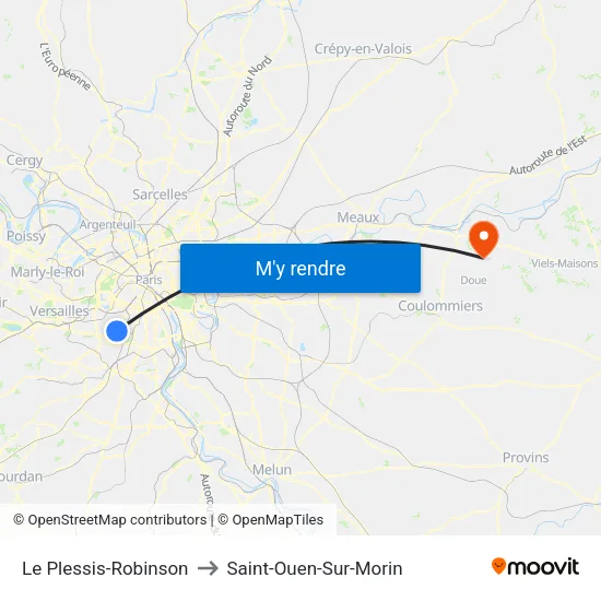 Le Plessis-Robinson to Saint-Ouen-Sur-Morin map