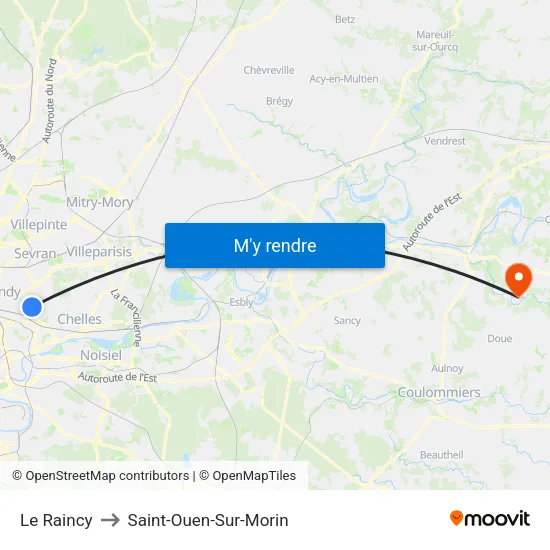 Le Raincy to Saint-Ouen-Sur-Morin map