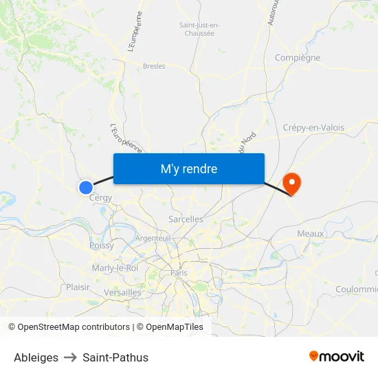 Ableiges to Saint-Pathus map