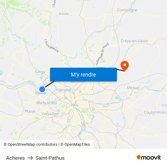 Acheres to Saint-Pathus map