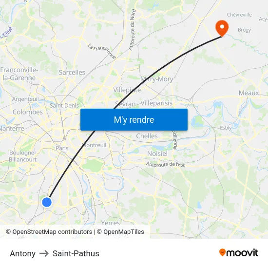 Antony to Saint-Pathus map