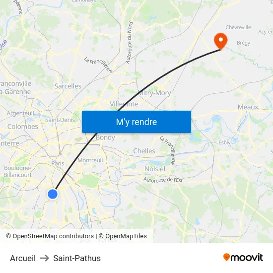 Arcueil to Saint-Pathus map