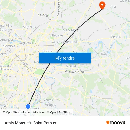 Athis-Mons to Saint-Pathus map
