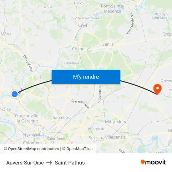 Auvers-Sur-Oise to Saint-Pathus map
