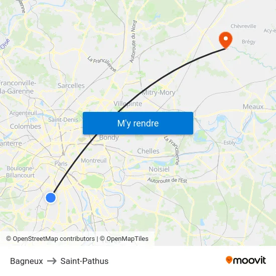 Bagneux to Saint-Pathus map