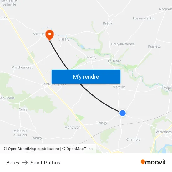 Barcy to Saint-Pathus map