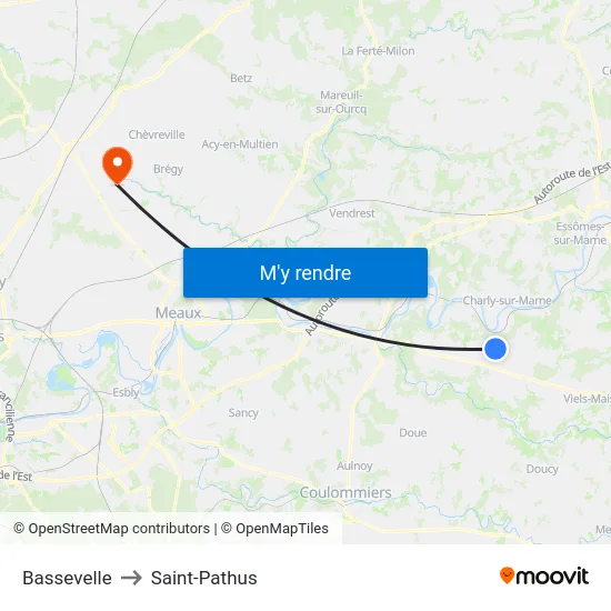 Bassevelle to Saint-Pathus map