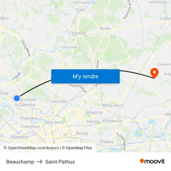 Beauchamp to Saint-Pathus map
